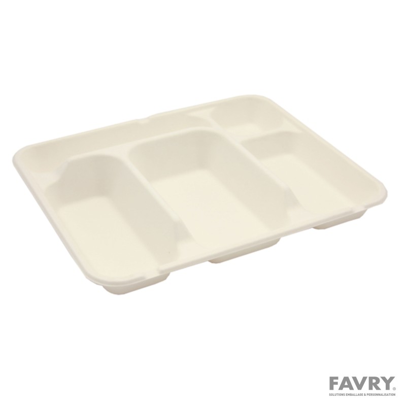 Plateau repas 5 cases canne à sucre 30 x 24 cm