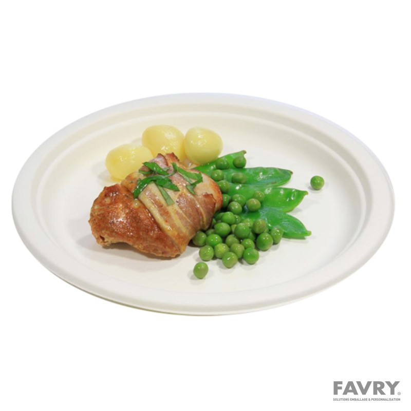 Assiette canne à sucre ronde Ø23 cm blanche | Favry