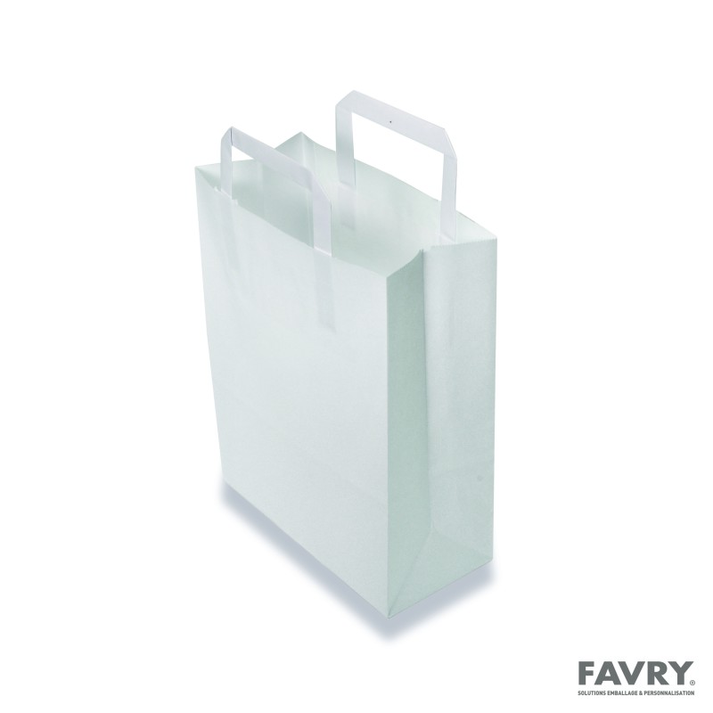 Sac cabas kraft blanc poignée plate | Favry Emballage