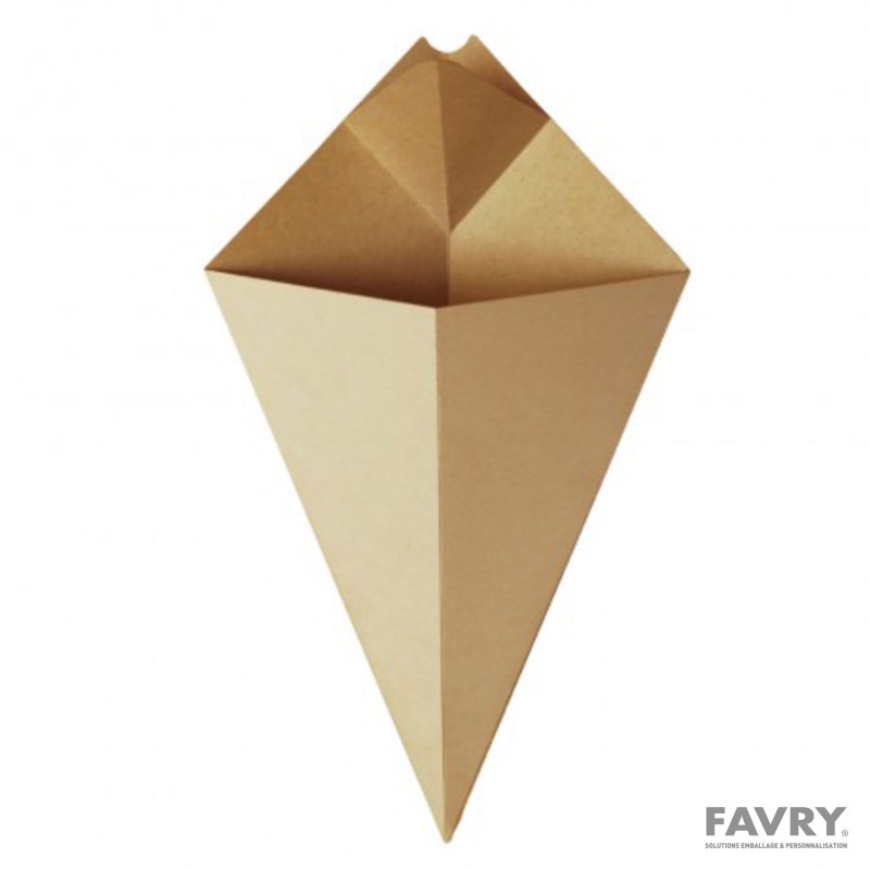 Cône carton kraft frites ou crêpes 27 x 16 cm | Favry