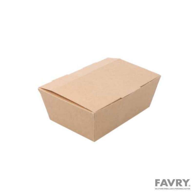 Boîte lunch carton brun 500 ml à couvercle attaché