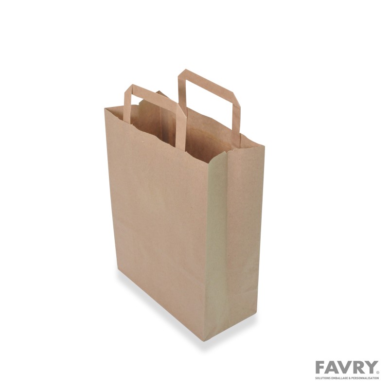 Sac cabas kraft brun poignée plate 22+10x28 cm