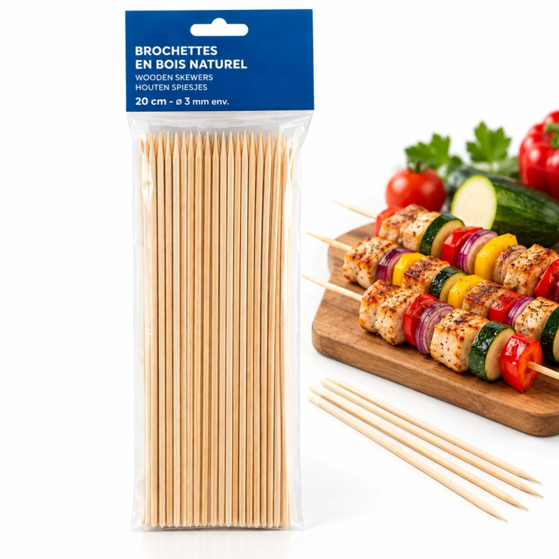 Brochettes en bois 20 cm x100 | Favry Emballage