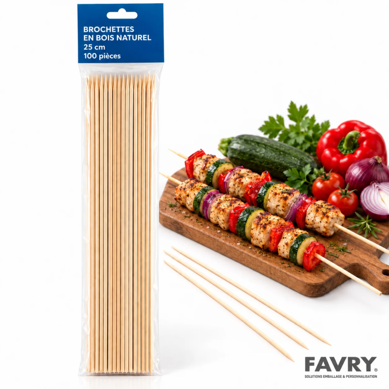 Brochettes en bois 25 cm – 100 pièces