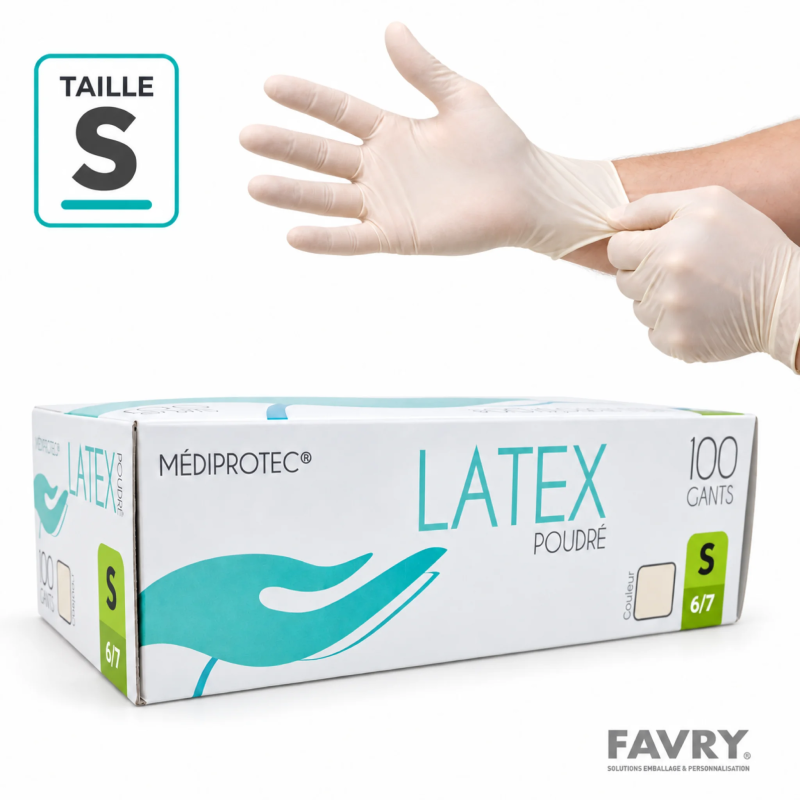 Gants latex S micro-poudrés | Favry Emballage