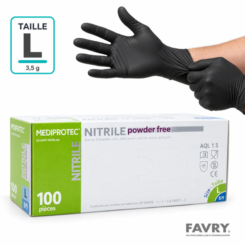 Gant nitrile noir non poudré taille L | Favry