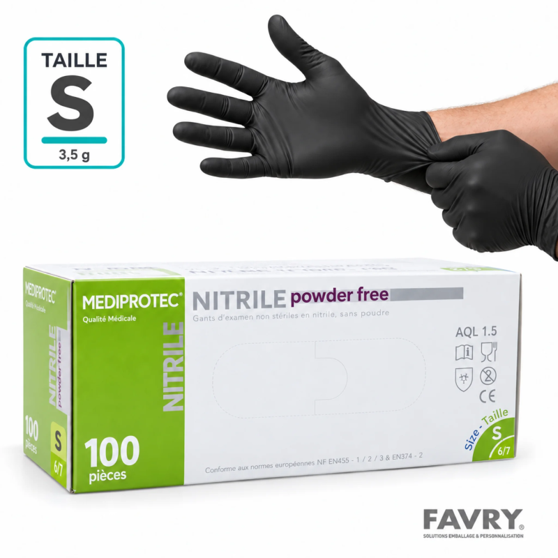 Gant nitrile noir non poudré S | Favry