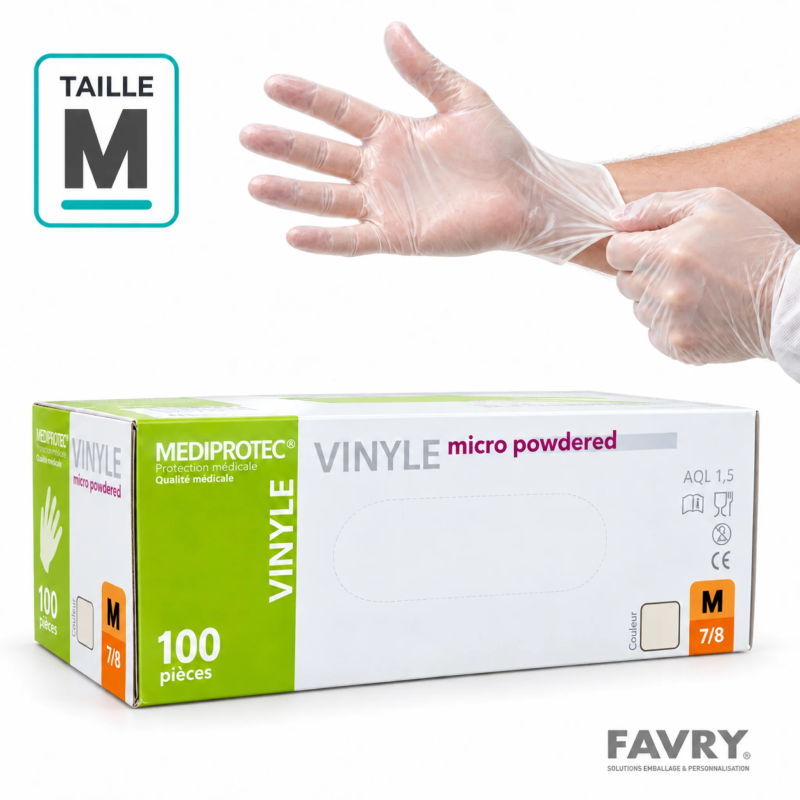 Gant vinyle M micro-poudré - 100 unités | Favry