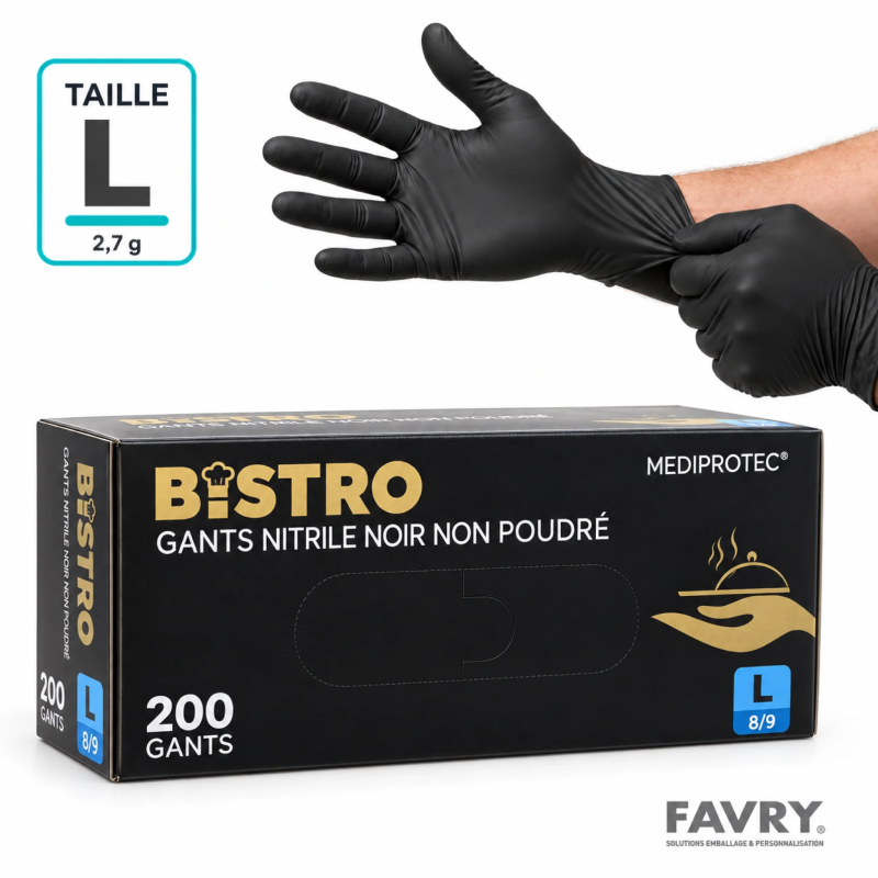 Gants nitrile noirs non poudrés taille L | Favry