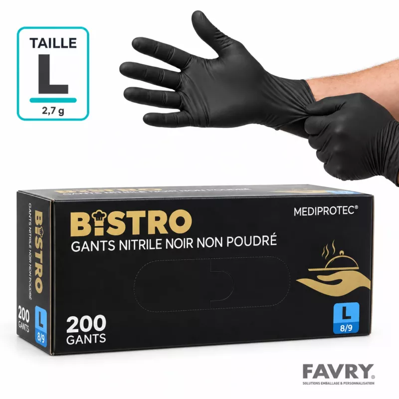 Gants nitrile noirs non poudrés taille L | Favry