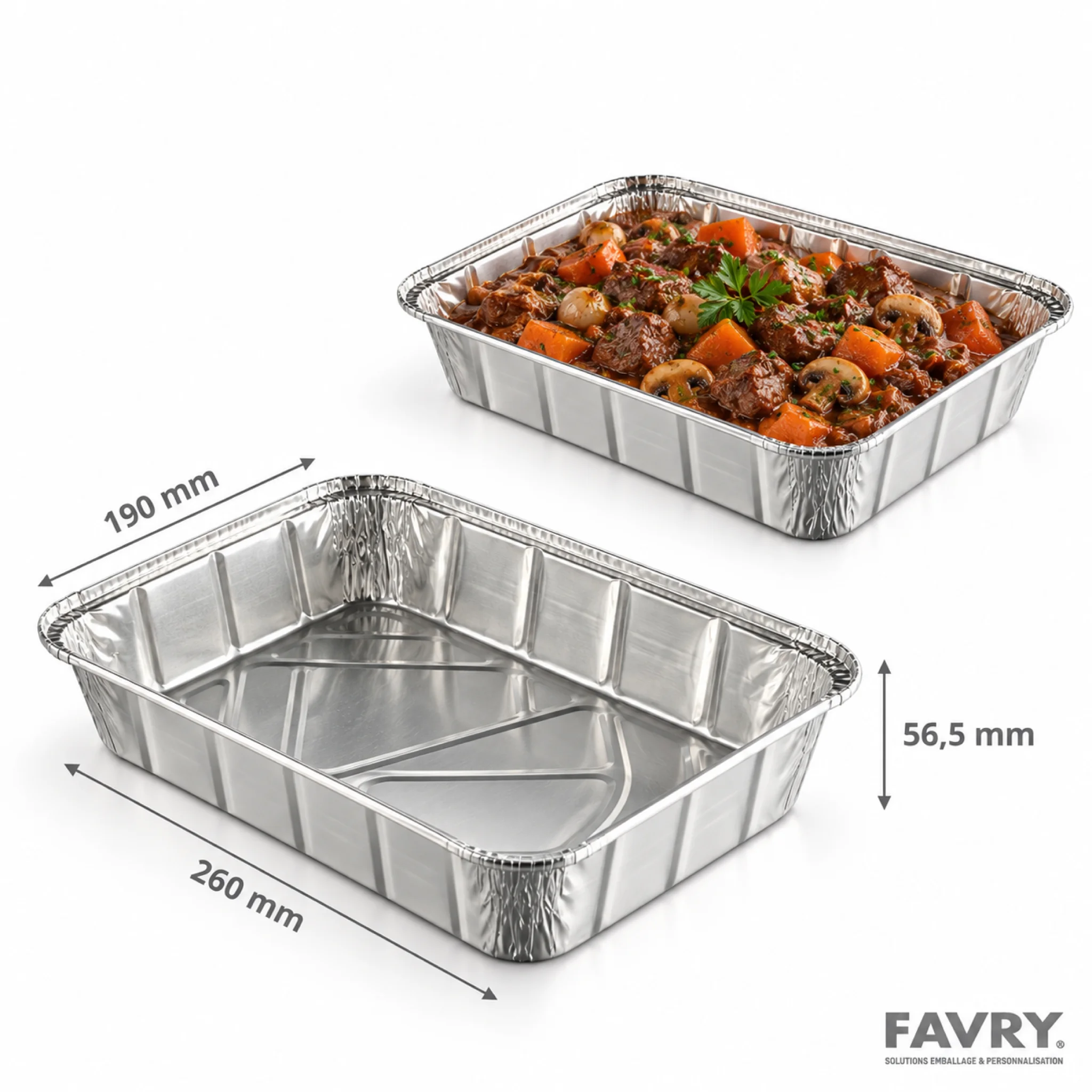 PLAT ALUMINIUM 2000ML OPERCULABLE 260X190X56.5MM /100 couv 36725