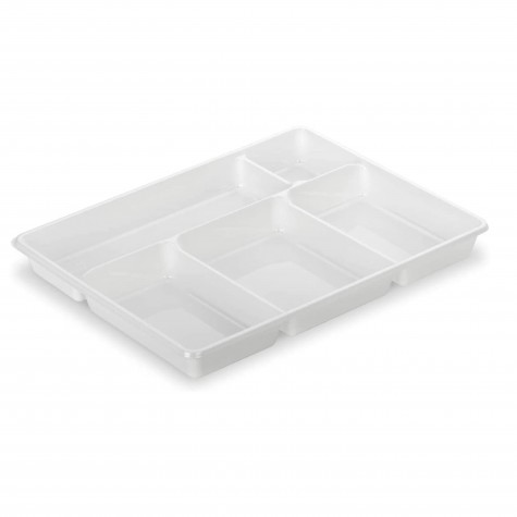 PLATEAU REPAS 5 CASES PLASTIQUE BLANC 290X224 H30MM /50 COUV 11653