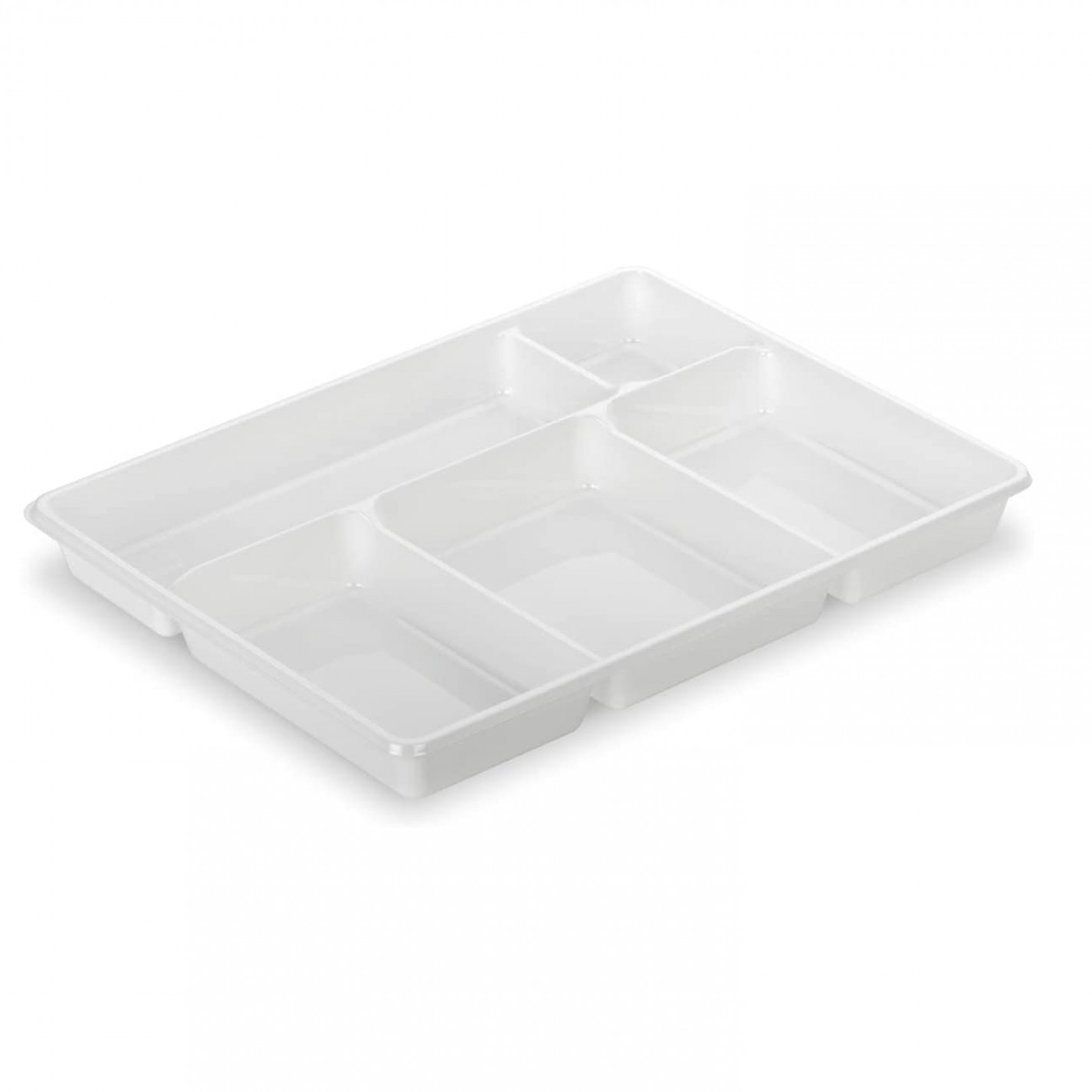 PLATEAU REPAS 5 CASES PLASTIQUE BLANC 290X224 H30MM /50 COUV 11653