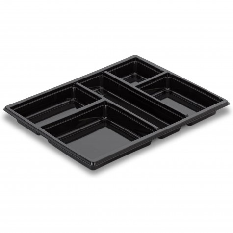 PLATEAU REPAS 5 CASES PLASTIQUE NOIR 320X257 H30MM /25 COUV 12194