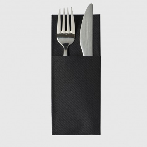 SERVIETTE INTISSEE R'SOFT LUNCH 30X40CM FORMAT POCHETTE NOIR /1500 sur cde