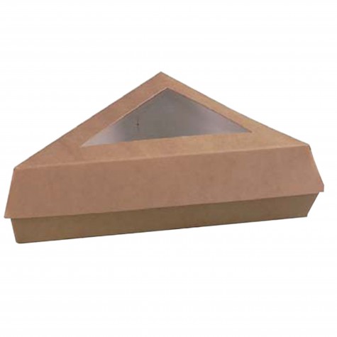 BOITE PATISSIERE TRIANGLE CARTON BRUN A FENETRE