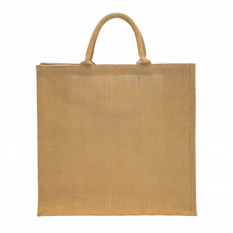 SAC CABAS TOILE DE JUTE INTERIEUR LAMINE ANSES COURTES COTON 44+20X40CM