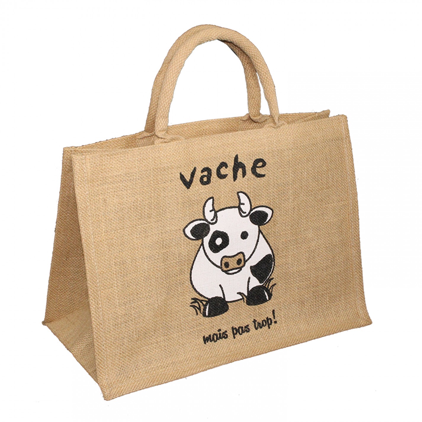 SAC CABAS TOILE DE JUTE REF HBJ21 36+20X27CM VACHE