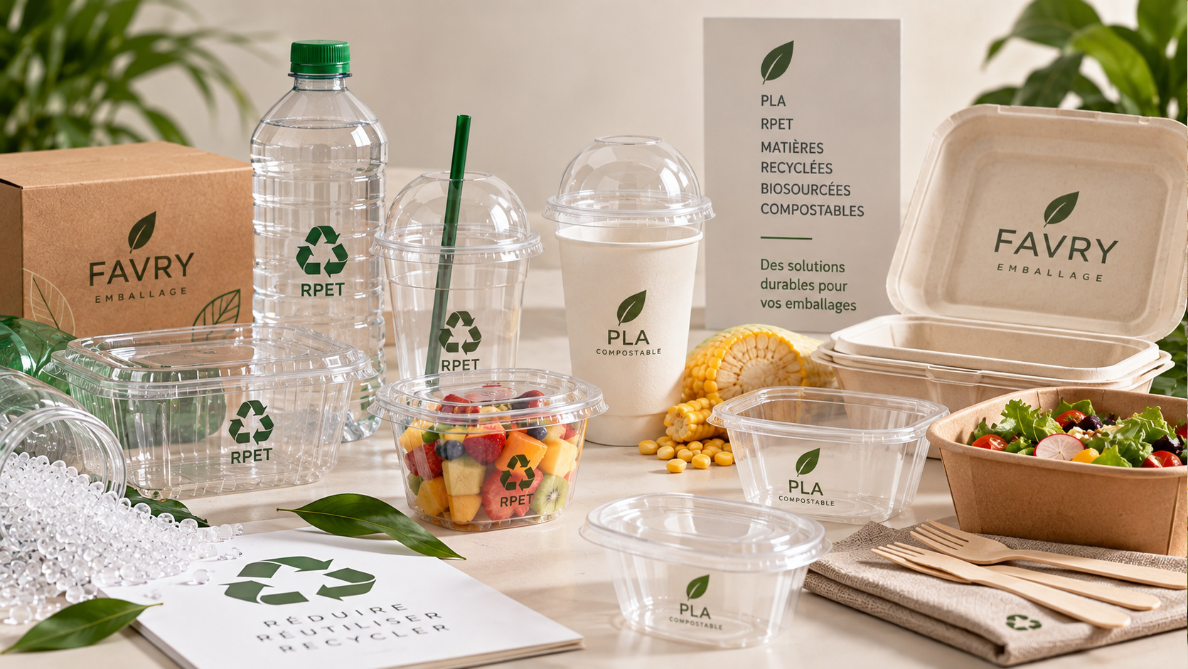 Emballages alimentaires Favry en RPET recyclé et PLA