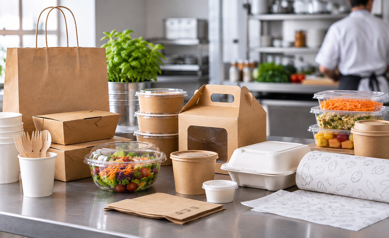 Sélection d’emballages alimentaires professionnels : boîtes, bols, gobelets, sacs et contenants