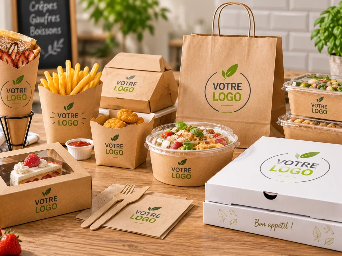 Emballages vente à emporter personnalisés avec impression Votre Logo