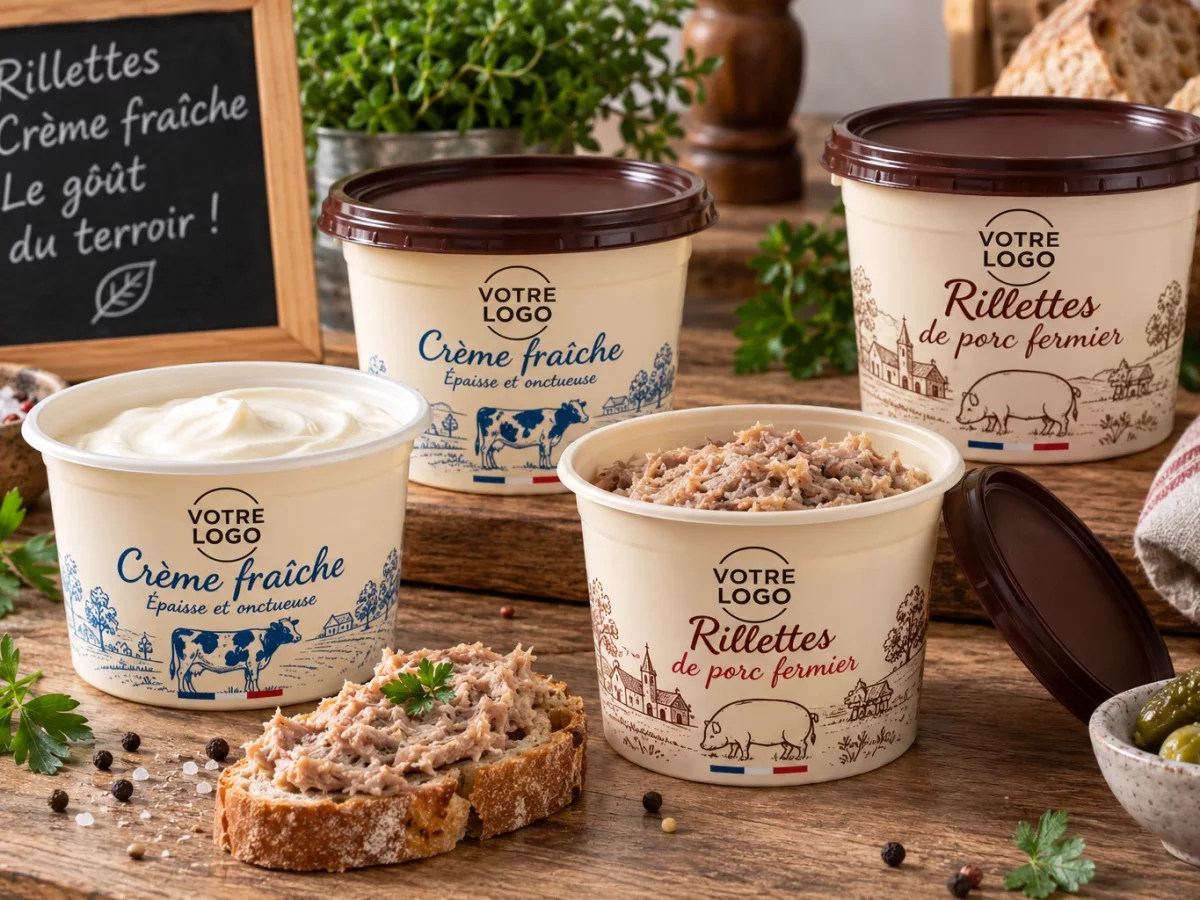 Pots rillettes ou crème fraîche personnalisés avec impression Votre Logo