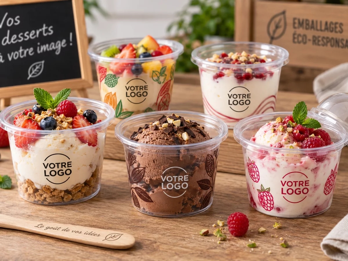 Coupe dessert ou pot glace RPET personnalisé avec impression Votre Logo