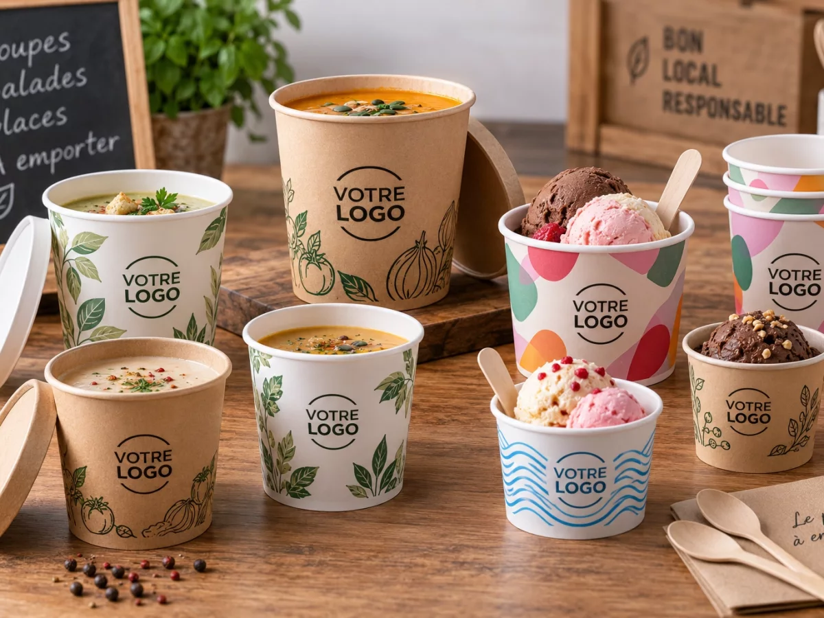 Pots à soupe ou glace personnalisés avec impression Votre Logo