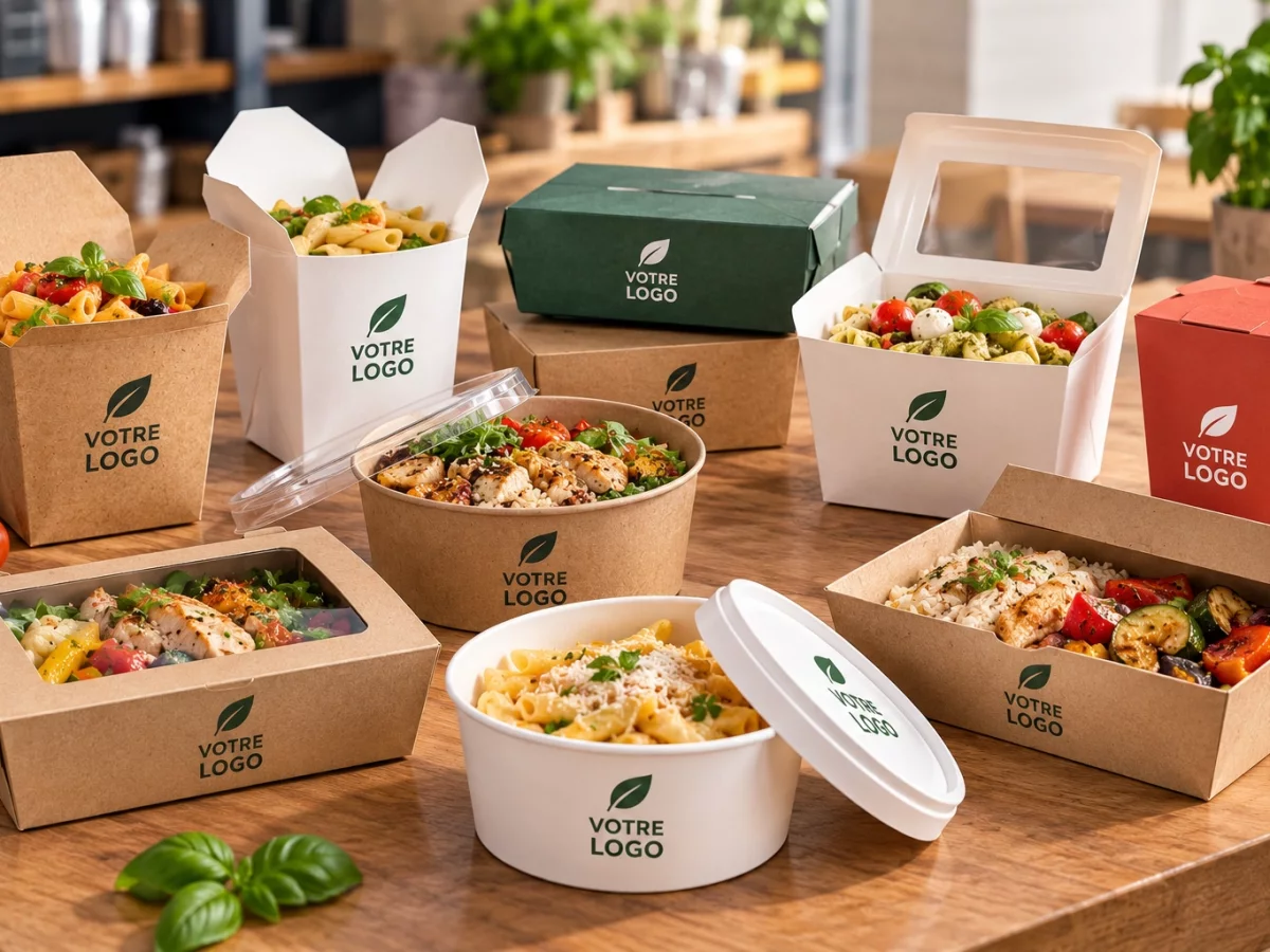 Barquettes repas et pâtes personnalisées fermées avec impression Votre Logo