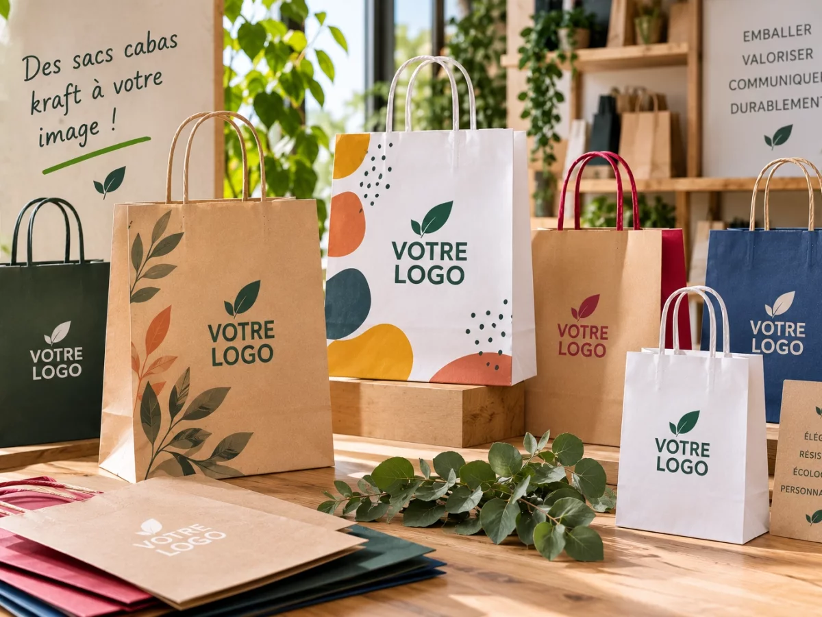 Sac cabas kraft personnalisé avec impression Votre Logo