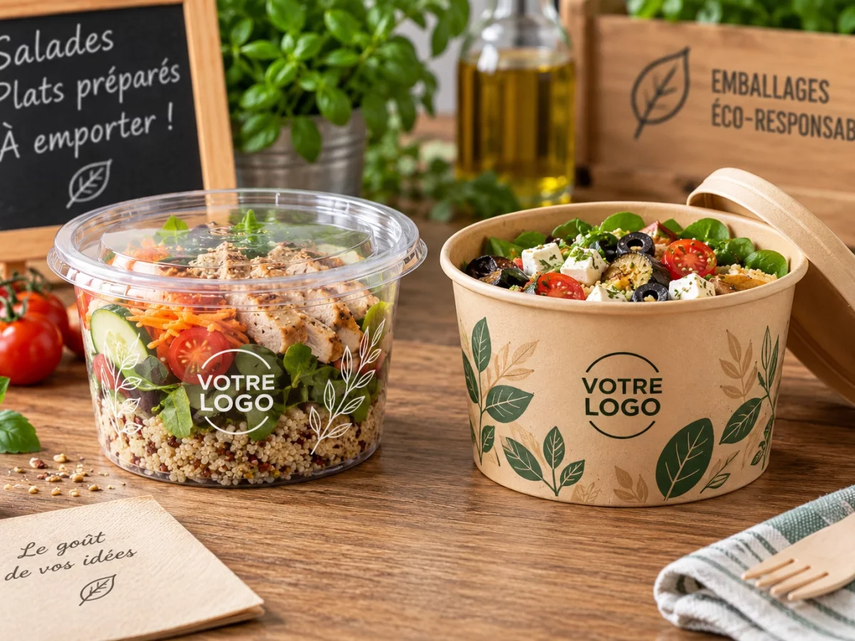 Pots salade ou plat préparé personnalisés avec impression Votre Logo