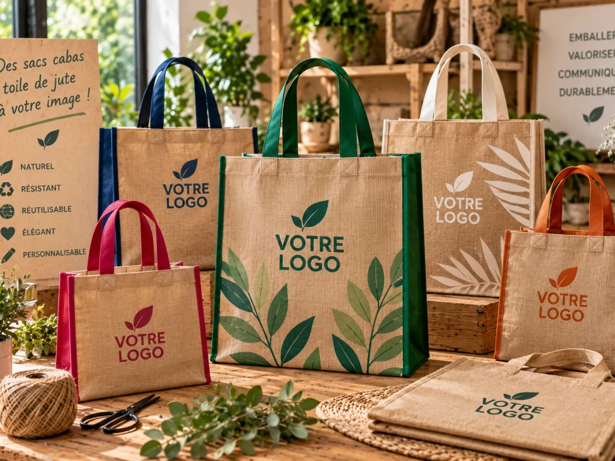 Sac cabas toile de jute personnalisé avec impression Votre Logo