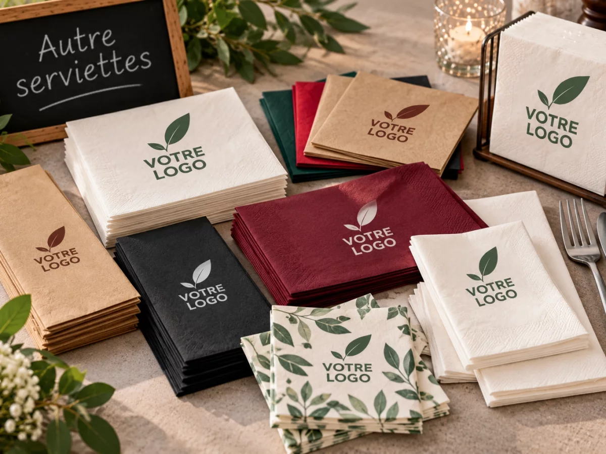 Assortiment de serviettes papier personnalisées de différents formats et couleurs