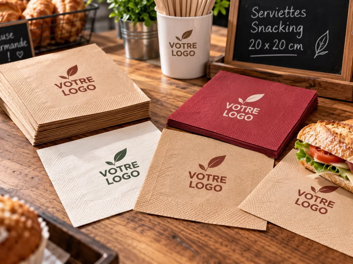 Serviettes papier snacking personnalisées de différentes couleurs