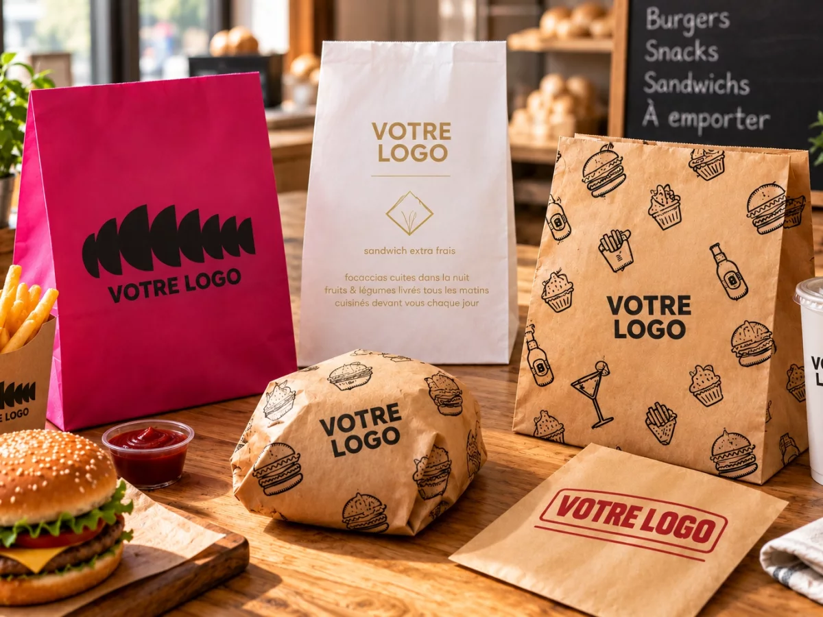 Sacs burger et frites personnalisés avec impression Votre Logo